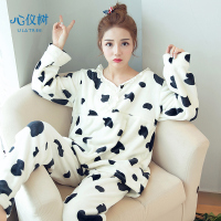 秋冬季孕妇新品女士哺乳睡衣女加厚保暖卡通奶牛月子家居服套装