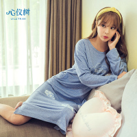 睡衣女秋季新品长袖睡裙纯色字母卡通香蕉休闲连体衣家居服