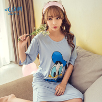 秋季新品女士长袖睡裙女薄款条纹卡通鸭连体衣家居服睡衣女