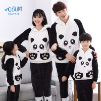亲子睡衣秋冬季男女士法兰绒睡衣女加厚保暖卡通熊男女童家居服套装