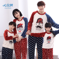 亲子睡衣秋冬季男女士法兰绒睡衣女加厚保暖卡通男童女童家居服套装