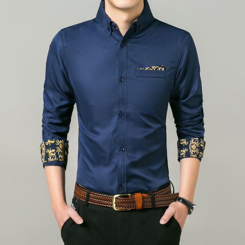 春季新款男士长袖衬衫潮流修身型商务衬衣韩版纯色休闲衬衫S6002图片