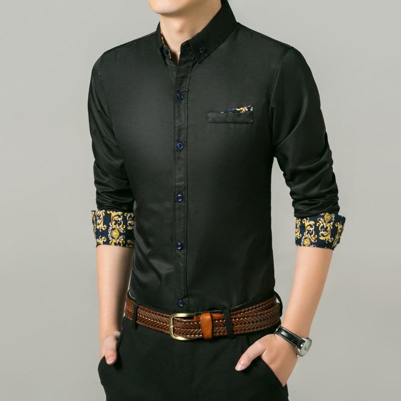 春季新款男士长袖衬衫潮流修身型商务衬衣韩版纯色休闲衬衫S6002图片