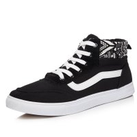 春夏男士帆布鞋时尚高帮男休闲鞋条纹潮流男学生板鞋爆款