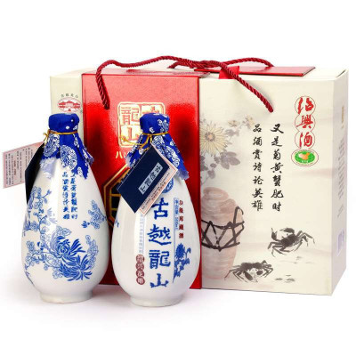 古越龙山 绍兴黄酒 纯手工八年陈5A库藏花雕酒 500ML*2瓶礼盒装