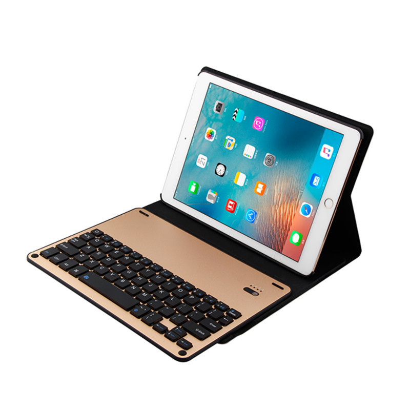 爱酷多(ikodoo) 苹果iPad air2无线蓝牙键盘 iPad6 平板9.7英寸保护套 纤薄钻石纹皮套(土豪金）