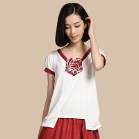 俏艺 2015夏装新款女装 白色假两件棉撞色拼接修身短袖t恤衫 1994