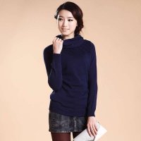 俏艺 2015秋装新款女装 韩版深宝蓝高领加厚长袖修身打底衫毛衣 1865