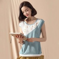 俏艺 2015夏装新款 中国风女装手工盘扣圆领短袖修身T恤上衣 2033