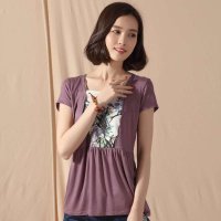 俏艺 2015夏装新款 中国风假两件浅紫糖果色宽松短袖T恤女 2026