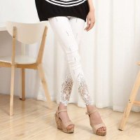 俏艺 2015夏装新款女装 韩版白色蕾丝花边人工镶钻显瘦九分裤 2097