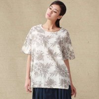 俏艺 2015夏款新品 中国风水彩印花拼接口袋圆领宽松短袖T恤 3029
