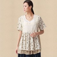 俏艺 2015夏装新款女装 田园风蕾丝圆领镂空花边宽松短袖T恤 3034