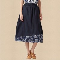 俏艺 2015夏装新款女装 深蓝拼接青花瓷松紧腰百褶裙半身裙短裙 3032