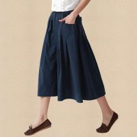 俏艺 2015春夏新款女装 深蓝松紧腰拉链印花订钮短袖半身裙 3033