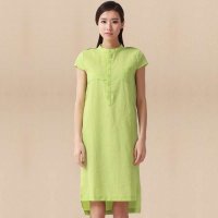 俏艺 2015夏装新品 糖果色麻棉素色口袋纽扣短袖连衣裙子 3040