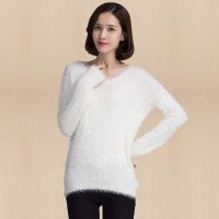 俏艺 2014秋冬新款 韩版加厚珠片羽毛纱圆领长袖打底衫毛衣 3150