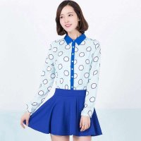 俏艺 2015年秋冬新品 韩版娃娃领翻领撞色长袖单排扣衬衫女3234