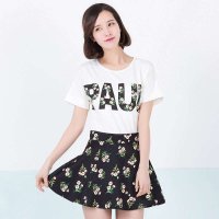 俏艺 2015夏装新品 休闲白色碎花印花短袖连衣裙子3219