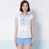 俏艺 2015夏季新款 韩版潮浅蓝雪纺蝴蝶结腰带短裤 3354