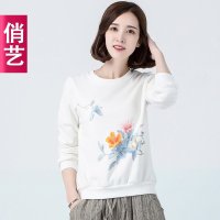 俏艺 2015秋冬新款 民族风手绘水彩加绒加厚修身长袖卫衣女 3450