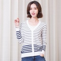 俏艺 2016春装新款淑女条纹长袖修身针织衫开衫 1550