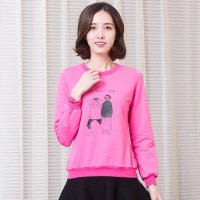 俏艺 2016春装新品 淑女长袖修身人像卡通印花圆领卫衣女 3486