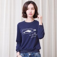 俏艺 2016春秋新款 休闲海豚印花修身圆领长袖卫衣女上衣 3490
