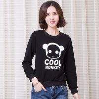 俏艺 2016春秋新款 清新卡通猴子印花长袖修身圆领卫衣女 3489
