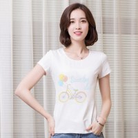俏艺 20161夏自行车卡通印花圆领修身薄款韩版t桖衫女上衣 3556