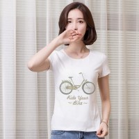 俏艺 2016新款 自行车字母可爱卡通印花修身短袖T恤衫女上衣3557