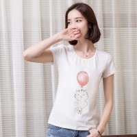 俏艺 2016春夏修身 简约打底t恤衫女个性小猫印花短袖上衣 3560