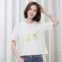 俏艺 夏季新款个性韩国宽松短款女装 卡通风景印花体恤女 3563