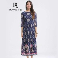 Rovad千路 波西米亚真丝连衣裙 100%桑蚕丝印花连衣裙