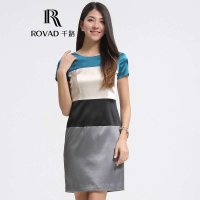 Rovad千路 拼色真丝连衣裙真丝女装 欧美高端桑蚕丝连衣裙