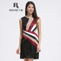 Rovad千路 斜条真丝连衣裙 渐变撞色桑蚕丝女装