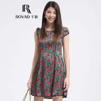 Rovad千路 抽象画真丝连衣裙 修身桑蚕丝连衣裙