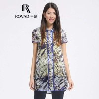 Rovad千路 100%重磅真丝女衬衫双绉翻领双排扣两件套衬衫