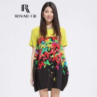 Rovad千路 时尚印花大裙摆桑蚕丝连衣裙