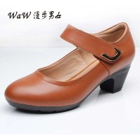 2014春季新款中老年女单鞋真皮牛皮防水台粗跟厚底搭扣3577