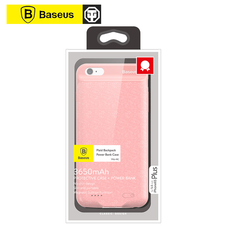 Baseus倍思 背夹式移动电源充电宝苹果6plus5.5寸 手机壳3650毫安 粉色