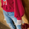 妖精的口袋YB调皮模范生秋装2017新款灯笼袖蕾丝拼接套头卫衣女 1734050预售8.27发
