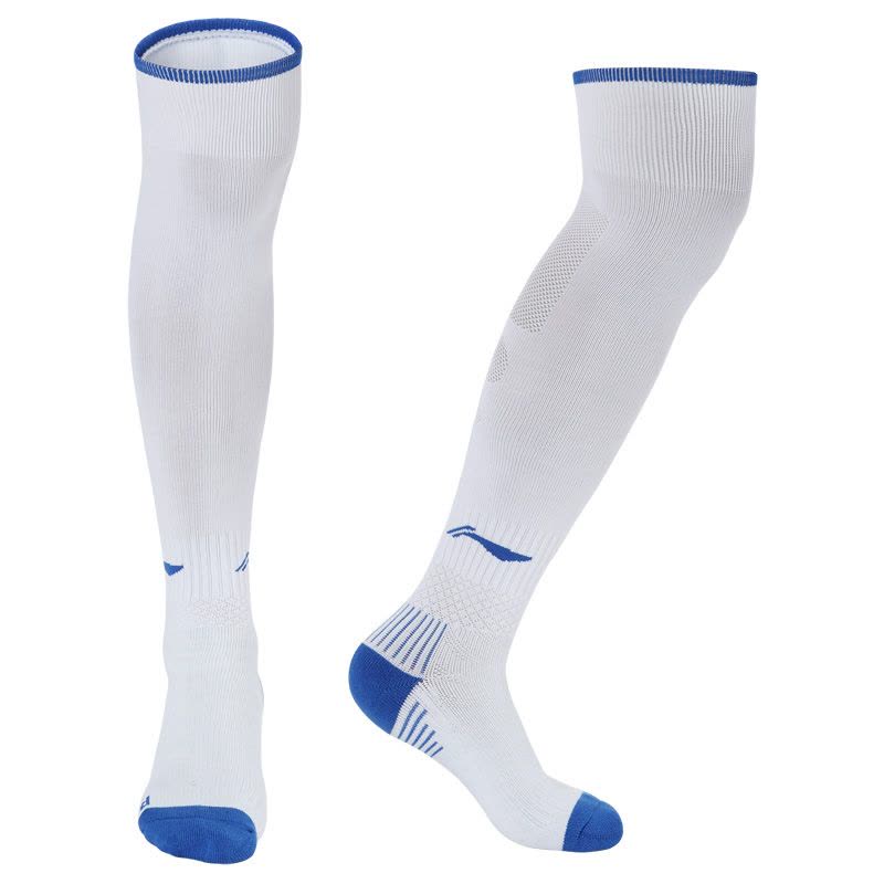 李宁少年儿童足球袜中长筒袜运动袜加厚防滑毛巾底足球训练比赛袜 白蓝色 S（适合鞋码33-36）图片