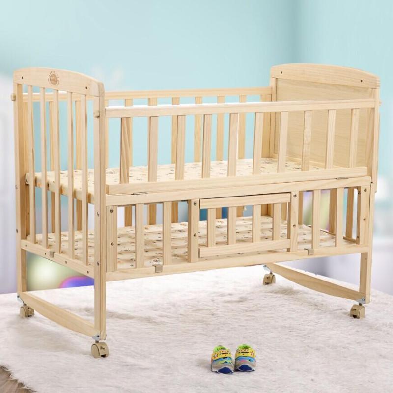 贝乐乐婴儿床实木无漆婴儿床好孩子必备童床宝宝床摇篮 床加蓝色米奇五件套