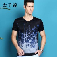 太子龙专柜同款 男士时尚休闲印花短袖T恤 男 夏季立体图案V领T恤