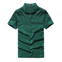 太子龙男T恤黑白条纹丝光棉短袖翻领T恤