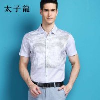 太子龙夏装新款 渐变清新格纹短袖休闲衬衫