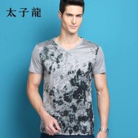 太子龙2015夏季新款水墨印花男士短袖T恤 抽象图案