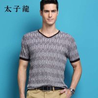太子龙男装 2015夏季新款V领短袖T恤 针织体恤衫