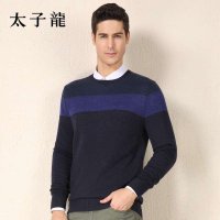 太子龙男装2015秋季新款男士圆领休闲简约保暖针织衫混纺套头毛衫